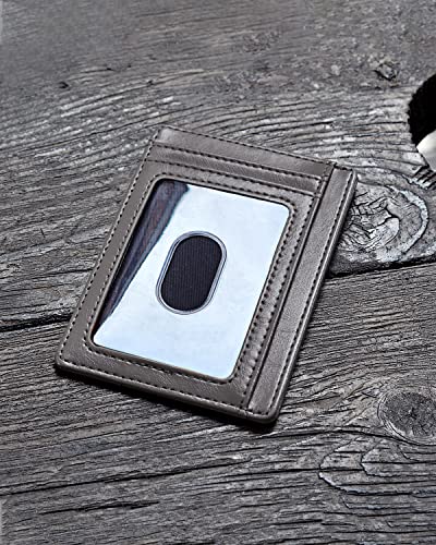 Buffway Slim Minimalist Front Pocket RFID Blocking Leather Wallets for Men Women - Alaska Grey