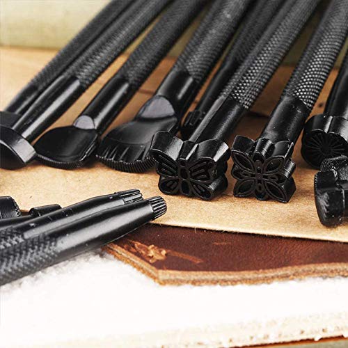 20 PCS Leather Stamping Tools, Different Shape Saddle Making Stamp Punch Set, Stamp Punch Set Carving Leather Craft Stamp Tools for Leather Craft DIY Working
