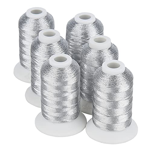 Simthread 6 Silver Metallic Embroidery Machine Thread 500M(550Y) for Embroidery and Decorative Sewing