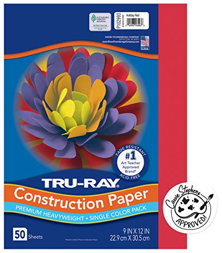 Tru-Ray Heavyweight Construction Paper, Holiday Red, 9" x 12", 50 Sheets