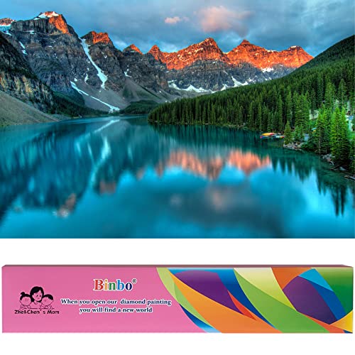 Binbo 5D Diamond Painting Kits for Adults – DIY Landscape Diamond Painting Kits for Kids - Full Round Drill Rhinestone Arts for Home Wall Decor, Mountain and Lake(12X16inch)