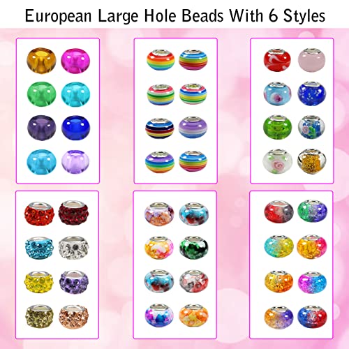 TOAOB 150pcs Assorted Glass European Lampwork Beads Large Holes Spacer Beads Charms Supplies With Brass Silver Core for Bracelets Necklaces Jewelry Making