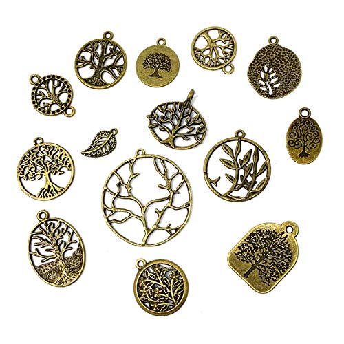 JIALEEY 35 PCS Mixed Tree of Life Charms Pendents DIY for Necklace Bracelet Jewelry Making and Crafting, Antique Silver&Bronze Tones