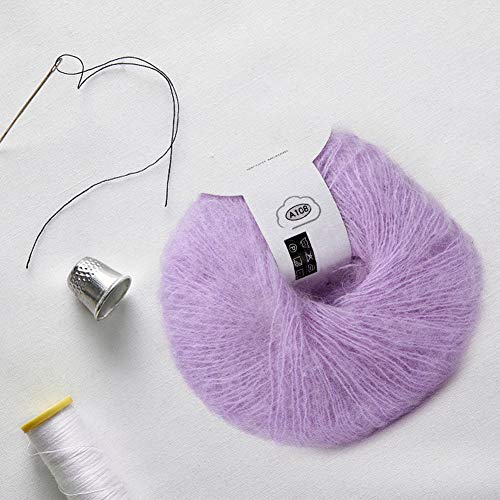 Popular Soft Mohair Knitting Angora Wool Yarn for DIY Knitting (with a Crochet)(Violet)