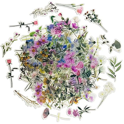 160PCS Transparent Floral Stickers, lyfLux Waterproof Stickers Pretty Floral DIY Self-Adhesive Stickers for Scrapbooking Laptop Card Making, 4 Styles