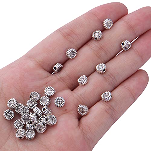 BronaGrand 100pcs Antique Silver Sunflower Spacers Beads Tibetan Alloy Flower Bead Spacer Charm Beads Loose Bead Spacers for DIY Bracelet Necklace Jewelry Crafts Making Accessories