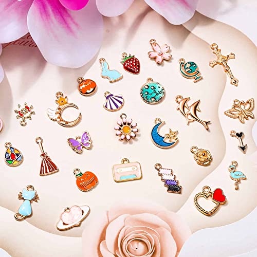 400Pcs Charms for Jewelry Making, Assorted Enamel Bracelet Bangle Charms, Mixed Bulk Metal Necklace Earring Charm for Jewelry Making