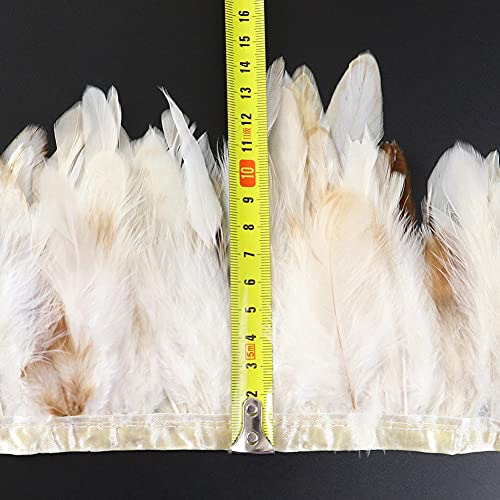 ESH7 Brown and White Rooster Feathers for Crafts Width 5-7 inches Skirt Decoration Craft Feather Fringe Trim Clothing Accessories per Pack of 2 Yards, 6.7x3.5 x0.3 inches