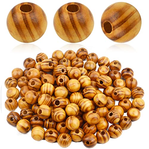 100pcs 14mm Round Wooden Beads Natural Wood Macrame Beads Wooden Loose Craft Spacer Beads for DIY Bracelet Jewelry Making Decoration