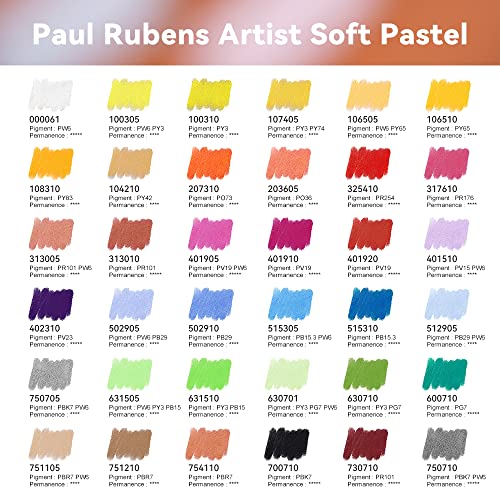 Paul Rubens Professional Soft Pastels, Handmade 36 Vibrant Colors Chalk Pastels Smooth and High Adhesion for Painting, Drawing, Ideal Art Supplies for Artists, Beginners
