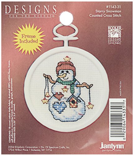 Janlynn 1143-31 18 Count Mini Counted Cross Stitch Kit, 2.5-Inch, Round, Starry Snowman