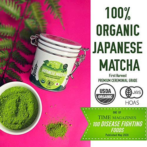 Matcha Organics - Premium Ceremonial Grade Matcha Green Tea Powder - Authentic 1st Harvest Japanese Green Tea - USDA & JAS Organic - Perfect for Ceremonial Matcha Latte Powder, Smoothies & Baking, Zero Sugar 30g Tin 1.06oz