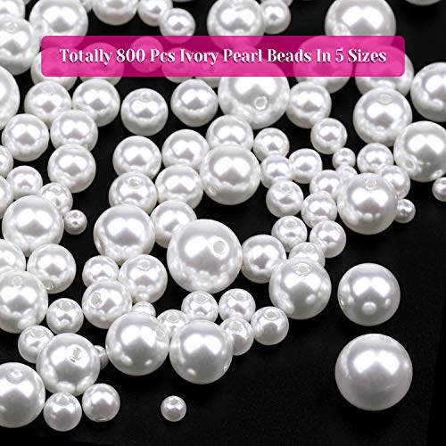 Pearl Beads, Anezus 800pcs Ivory Pearl Craft Beads Loose Pearls for Jewelry Making, Crafts, Decoration and Vase Filler (Assorted Sizes)