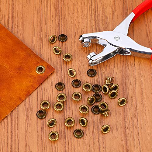 Grommet Tool Kit Grommet Eyelet Plier Set Leather Hole Punch Pliers Kit with 300 Metal Eyelets Shoes Bags Craft Supplies (Bronze,1/4 Inch)