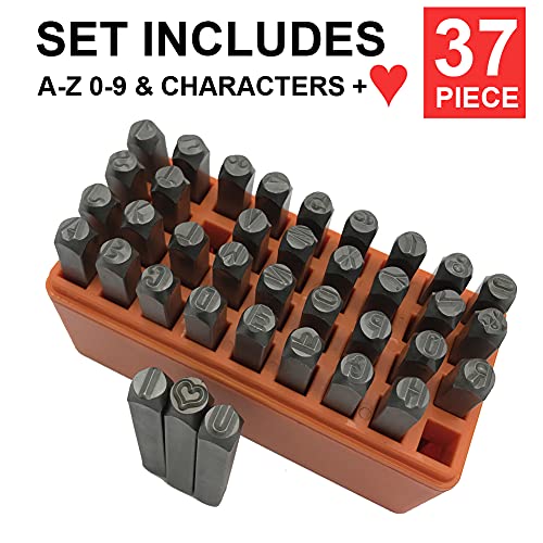 MIKMAYTOO 37-Piece Number & Capital Letter Metal Stamping Kit (A-Z & 0-9 + Love) Punch Perfect for Imprinting Metal, Plastic, Wood, Leather (3MM)
