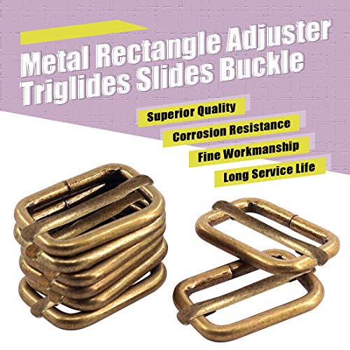 Swpeet 60Pcs 1 Inch / 25mm Bronze Heavy Duty Metal Rings Metal Rectangle Adjuster Triglides Slides Buckle, Roller Pin Buckles Slider Strap Adjuster Keychains for Belt Bags DIY Accessories