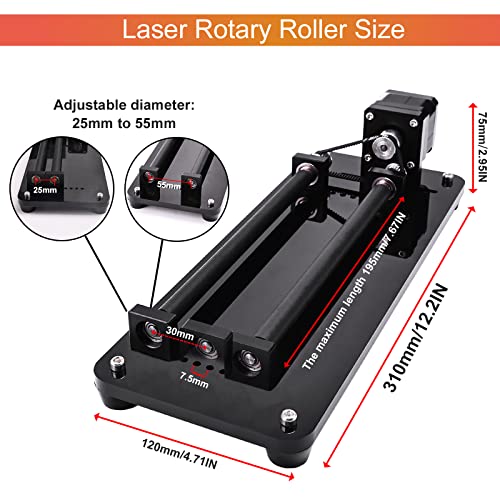 Laser Rotary Roller, Laser Engraver Y-axis Rotary Roller Engraving Module for Cylindrical Objects , Compatible with Most Kinds of CNC Laser Cutter and Engraver Machine, 3D Printer Accessories