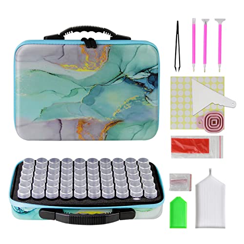 Ieusew Diamond Painting Storage Container, Diamond Painting Accessory Kit with Tools, Shockproof Storage Box for Diamond Art Craft Jewelry Bead Rhinestone Organizer, 60 Slots