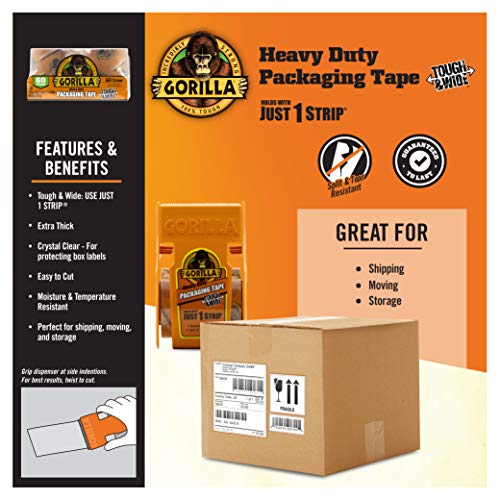 Gorilla Packing Tape Tough & Wide Refill for Moving, Shipping and Storage, 2.83" x 30 yd, 2 Rolls (Pack of 1)