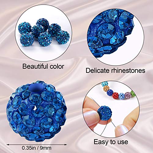 PAGOW 100 Pieces Rhinestone Clay Beads, Mixed Colors Pave Disco Ball Clay Beads with Rhinestones, Polymer Clay Crystal Round Rhinestone Beads Charms for Jewelry Making DIY Necklace Bracelet