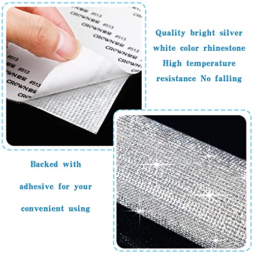 60000 Pieces Bling Crystal Rhinestone Sheets Stickers DIY Self-Adhesive Glitter Car Decorations Stickers 7.8 x 9.4 Inch for Car Cellphone Crafts Decoration, 5 Sheets x 12000 Pieces (Silver White)