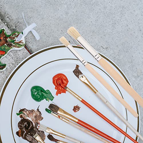 Exceart Wooden Stencil Brushes Natural Stencil Bristle Brushes Professional Paint Brushes Round Pointed Tip Nylon Hair Wooden Handle Painting Brushes for Acrylic Watercolor Oil Painting 6pcs