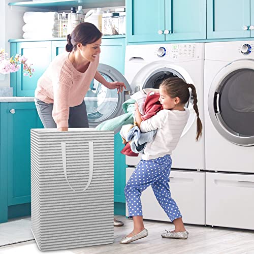 WISELIFE 3-Pack Laundry Hamper 75L Collapsible Large Laundry Baskets with Easy Carry Handles Freestanding Waterproof Clothes Hamper Storage Basket for Toys Clothes Organizer - 24.4" (H), Classic Grey
