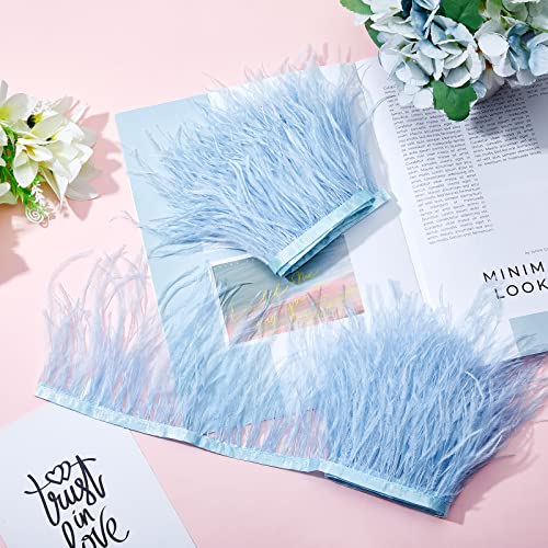 4.37 Yards Ostrich Feathers Trims Ostrich Feathers Trims Fringe with Satin Ribbon Tape Dress Feather for Craft Feather Boas for DIY Dress Sewing Crafts Costumes Decoration (Light Blue)
