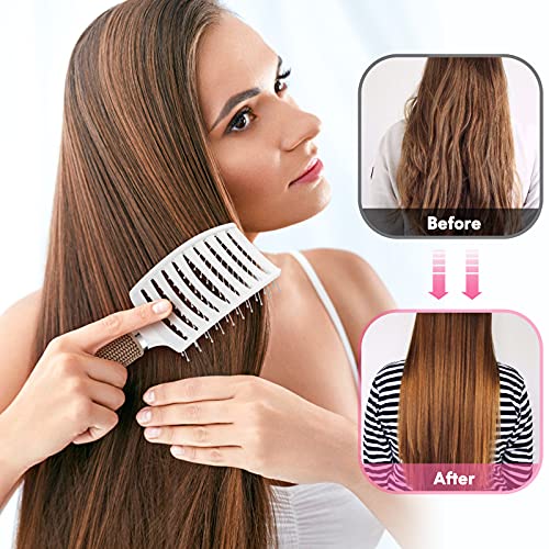 Hair Brush, Curved Vented Brush Faster Blow Drying, Professional Curved Vent Styling Hair Brushes for Women, Men, Paddle Detangling Brush for Wet Dry Curly Thick Straight Hair(White)