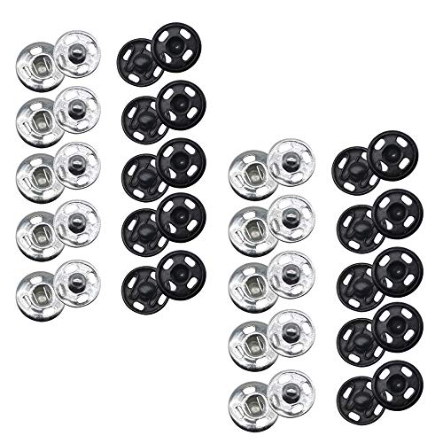 Press Buttons Sew on Snap Buttons Metal Snap Fastener Buttons Press Button for Sewing Clothing Silvery and Black (16mm-40sets)