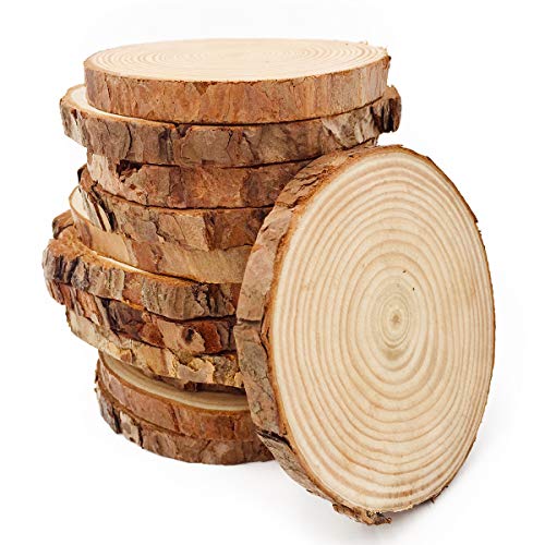 Unfinished Natural Wood Slices 12 Pcs 3.5-4 inch Craft Wood kit Circles Crafts Christmas Ornaments DIY Crafts with Bark for Crafts Rustic Wedding Decoration by William Craft (3.5-4inch)