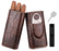 AMANCY 3-Finger Classy Black Brown Crocodile Pattern Leather Cigar Case with Small Humidifier and Cutter