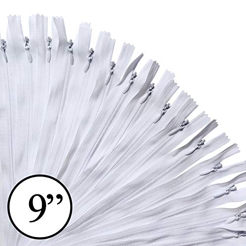 KGS 9 Inch Invisible Zippers for Sewing | Premium Quality Zippers for Dresses, Skirts, Pillows or Sewing Craft | 20 pcs / Pack (White)