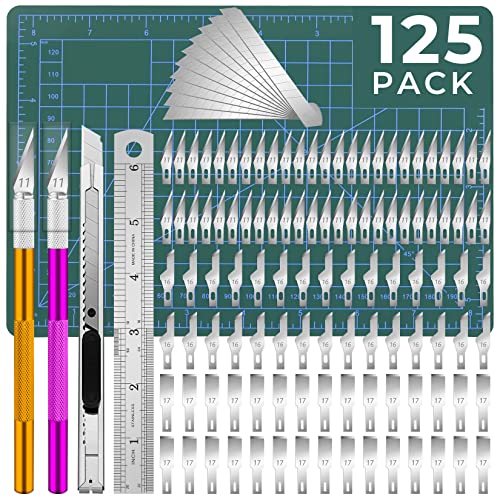 DIYSELF 125 Pcs Exacto Knife Craft Knife, Exacto Knife Set with 110 Pcs Exacto Blades and 10 Pcs Utility Blades, Precision Knife for Cutting, Scrapbooking, Stencil, Fondant, Leather, Hobby Knife