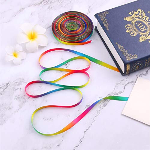Teemico 50 Yards Satin Ribbon Gradient Rainbow Printed Double Side Satin Polyester Ribbon for DIY Handmade (9mm Wide)