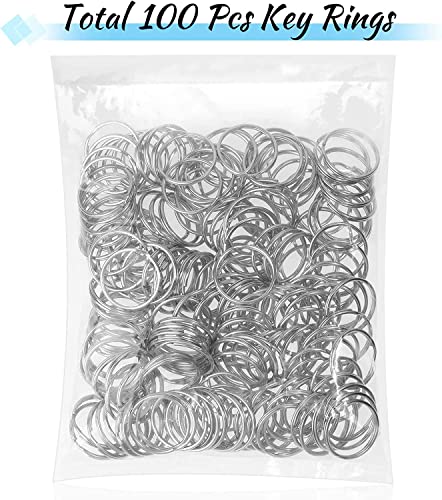 Paxcoo 100 Pack Keyrings, Split Key Rings Bulk for Keychain and Crafts (1 Inch)