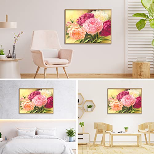 AIRDEA DIY 5D Round Diamond Painting Flowers Kits for Adults Full Drill Diamond Painting Kits for Kids Peony Flowers Diamond Painting Arts Picture Art Craft for Home Wall Art Decor 11.8x15.7in