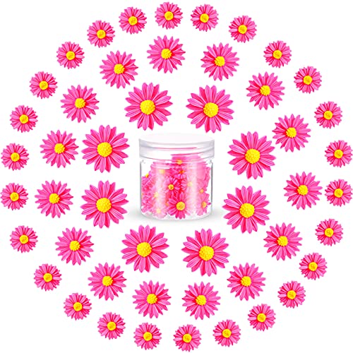 50 Pieces Tiny Resin Daisies Flower Mini Decorated Daisies Daisy Flower Resin Charms with Storage Box for DIY Craft Party Home Decoration, 3 Sizes (Rose Red and Yellow)