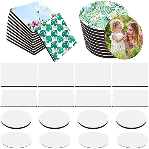 20 Pieces Sublimation Blank Refrigerator Magnets DIY Heat Transfer Fridge Magnets Square Round MDF Heat Transfer Blank Board Halloween Christmas DIY Sublimation Kitchen Whiteboard Decorative Magnets