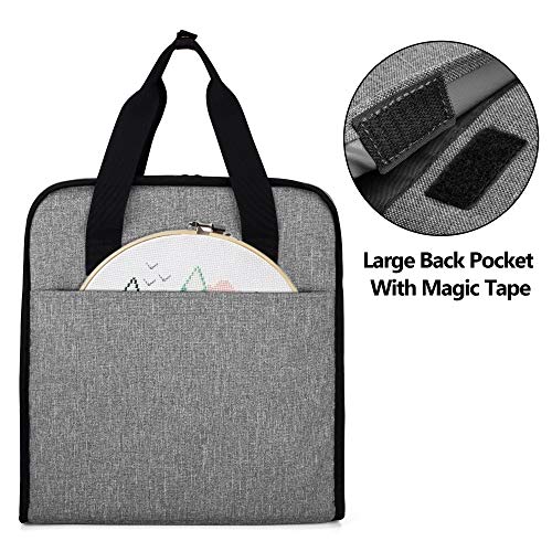 YARWO Embroidery Bag, Embroidery Projects Storage with Multiple Pockets for Embroidery Hoops (Up to 12"), Embroidery Floss and Supplies, Gray Arrow (Bag Only)