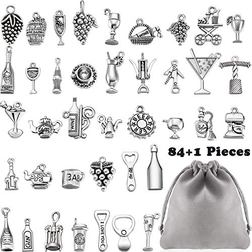 85 Pieces Wine Charms for Jewelry Making Wine Glass Charms Wine Charms for Bracelets Necklace Pendants Wine Themed Charms Craft with a Storage Bag