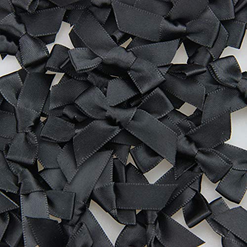 7Rainbows 50pcs Boutique Mini Black Satin Ribbon Bows Appliques DIY Craft for Sewing Scrapbooking Wedding and Gift