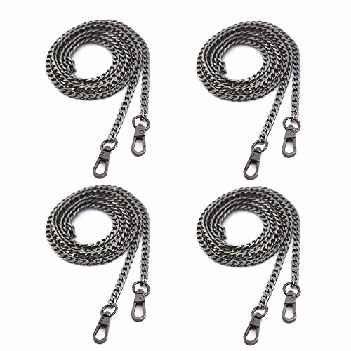 Model Worker 4PCS 47" DIY Iron Flat Chain Strap Thin Dainty Finished Handbag Chains Accessories Purse Straps Shoulder Cross Body Replacement Straps with Metal Buckles (Black)