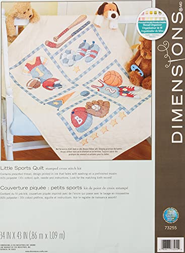 Dimensions Baby Hugs Quilt Stamped Cross Stitch Kit 34"X43"-Little Sports -73255