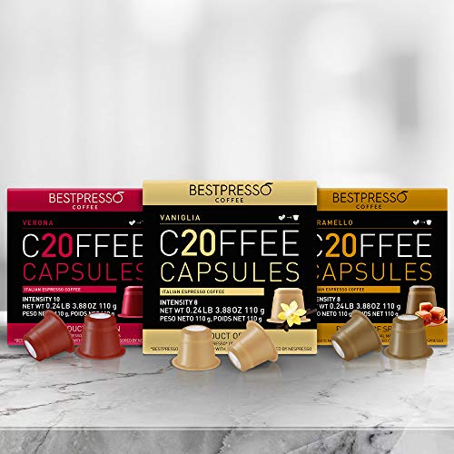 Bestpresso Coffee for Nespresso Original Machine 120 pods Certified Genuine Espresso Variety Pack mix Flavored and Dark roast, Pods Compatible with Nespresso Original