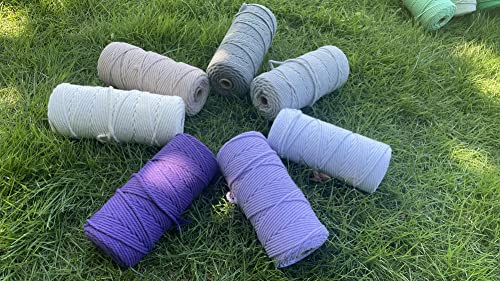 flipped 100% Natural Macrame Cotton Cord,3mm x109 Yard Twine String Cord Colored Cotton Rope Craft Cord for DIY Crafts Knitting Plant Hangers Christmas Wedding Décor (Light Purple, 3mm*109yards)