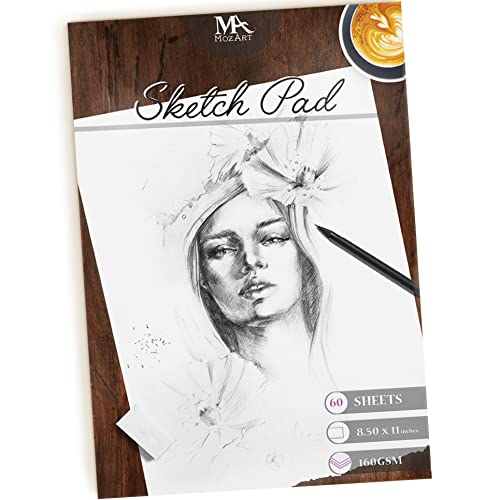 Mozart Sketch Pad – Acid Free Sketch Book - 60 Sheets (160g/m2) Smooth, Sketch Book Set, Thick Drawing Paper - Ideal for Kids, Teens & Adults. Perfect for Sketching, Stenciling and More