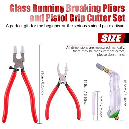 Hilitchi 3-Pcs Premium Glass Running Breaking Pliers and Pistol Grip Cutter Set Glass Tool for Stained Glass, Mosaics and Fusing Work