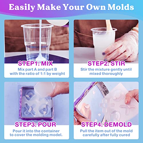 LET'S RESIN Silicone Mold Making Kit Liquid Silicone Rubber Non-Toxic Translucent Clear Mold Making Silicone-Mix Ratio 1:1-Molding Silicone for Resin Molds,Silicone Molds DIY Manual Making(20.46oz)