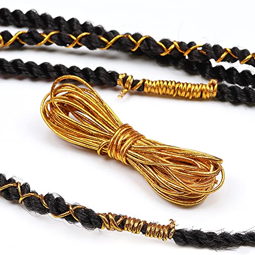 4 Pack 5M Metallic Tinsel Elastic Cords Dreadlock Braiding Rope for Hair Braiding, Ornament Hanging, Decorating, Gift Wrapping (Gold)
